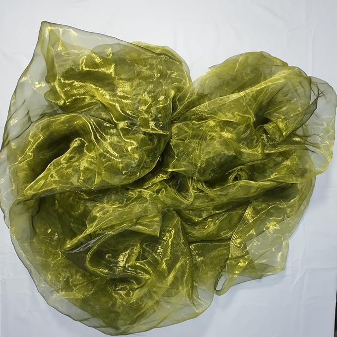 Two-Tone Iridescent Holographic Organza Fabric - 5.5 Yards | Lightweight Sheer Gauze Voile Tulle | for Dresses, Party Decor, DIY Crafts, Shiny Backdrops（Olive-Greenish Yellow