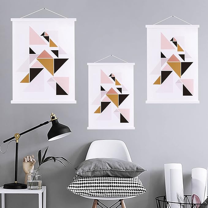 Ywlake Magnetic Poster Hanger, 18x24 18x12 18x24 Poster Frame Wood Wooden Magnet Print Posters Dowel Scroll Hanger Hangers Hanging Kit for Walls Map Canvas Artwork (White, 18")