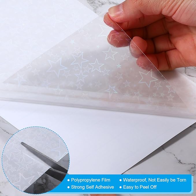 PATIKIL 8.3x5.8" Holographic Sticker Paper, 20Sheets A5 Polypropylene Self-Adhesive Transparent Waterproof Laminate Overlay Film for Photo Cards Scrapbook Decorations, Pentagram