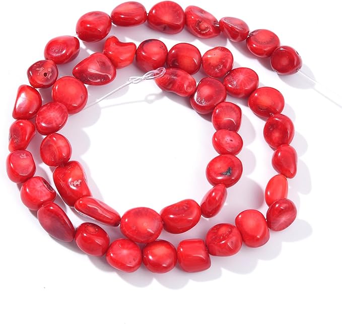 Red Coral Pebble Nugget Oval Free Tumbled Stone 8-10mm Natural Gemstone Loose Beads Approx 15.5 inch for DIY Jewelry Making