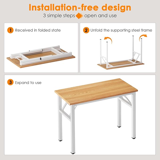 Need Folding Computer Desk - 31.5 Inch Foldable Office Writing Work Study Kids Student Teacher Home Bedroom Table for Small Space, Teak White
