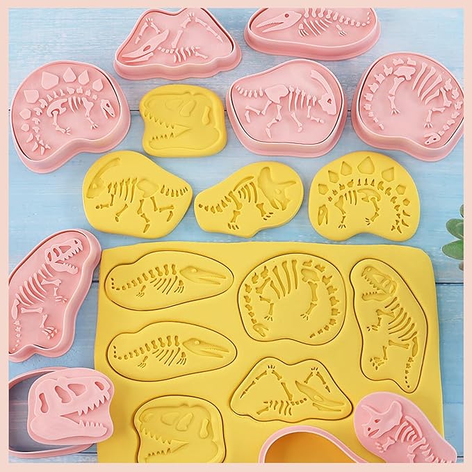Cookie Cutters Set, 3D Plastic Cookie Cutter with Plunger Stamps Biscuit Cutters Cake Baking Fondant Embosser Stamps Cookie Molds for DIY, Kitchen, Birthday Party (dinosaur)