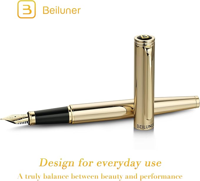 BEILUNER Gold Fountain Pen,Stunning Luxury Pens with 24K Gold Finish, Gorgeous 24K Gilded Nib(Medium), Fancy Pen Gift Set for Men&Women -Ink Converter-Elegant,Office,Nice Pen for Writing
