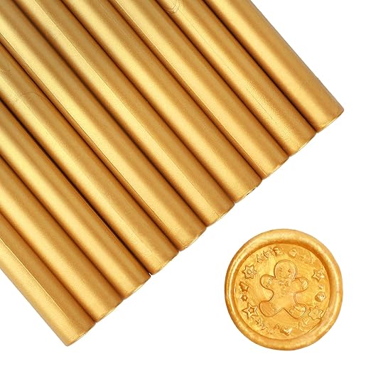 Glue Gun Sealing Wax Sticks for Wax Seal Stamp - Metallic Gold, Great for Wedding Invitations, Cards Envelopes, Snail Mails, Wine Packages, Christmas Gift Ideas, Pack of 10
