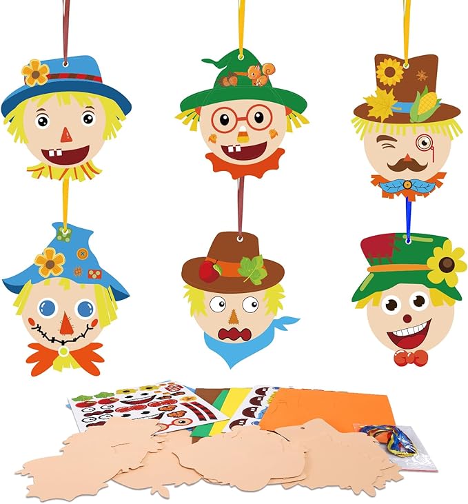 Fennoral 12 Pack Fall Craft for Kids Make You Own Scarecrow Foam Stickers DIY Arts and Crafts for Boys Girls Fall Art Activities Party Supply Autumn Thanksgiving Decoration