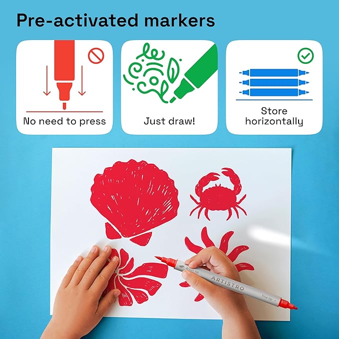 ARTISTRO 2 Red Acrylic Paint Pens, Acrylic Paint Markers Dual Tip (Brush + Fine 1 mm), Canvas, Rock, Glass, Wood, Paper, DYI, Markers for Kids and Adults