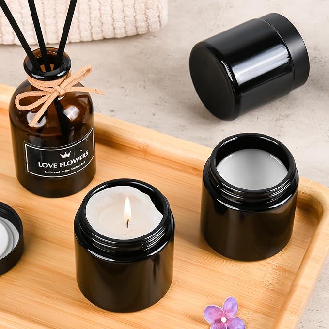 Glass Jars with Lids,Eco-Friendly Cosmetic Containers with Airtight Black Lids & Liners, Multi-Color Options for Cream, Lotion, Body Butter, DIY Skincare Travel Jars (Black, 4oz)