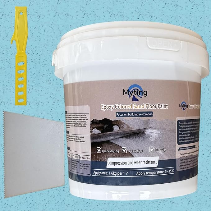 Epoxy Colored Sand Floor Paint, Epoxy Floor Paint High Gloss Marble Effect Coating for Indoor and Outdoor, Wear-resistant and non-slip Self-leveling Coating Blue 35OZ(1KG)