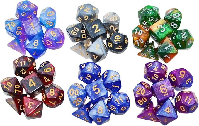 SmartDealsPro 6 x 7 Sets (42 pcs) Glitter Polyhedral Dice Sets with Pouches for DND RPG MTG Dungeon and Dragons Table Board Roll Playing Games D4 D8 D10 D12 D20 (Color 2)