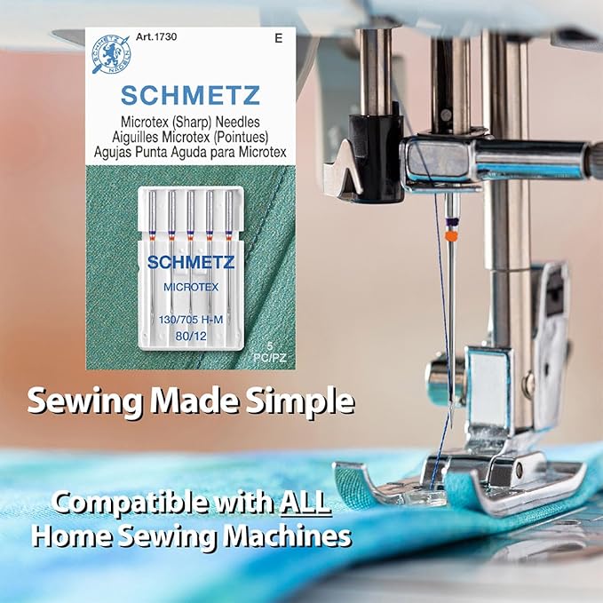 SCHMETZ Microtex Sharp Sewing Machine Needles - Quilting & Topstitching Supplies, Size 80/12, Box of 100