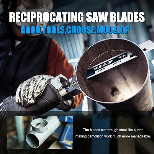5 Pack 12 inch Reciprocating Saw Blades Set,8+10 TPI High Carbon Saw Blades,Metal Saw Blades with Organizer Case (5, 8+10TPI/300mm)