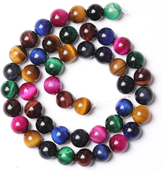 90pcs 4mm AAA Natural Colorful Tiger Eye Stone Beads Gemstone Round Spacer Loose Beads for Jewelry Making DIY Bracelet Necklace(Colorful Tiger Eye Stone, 4mm)