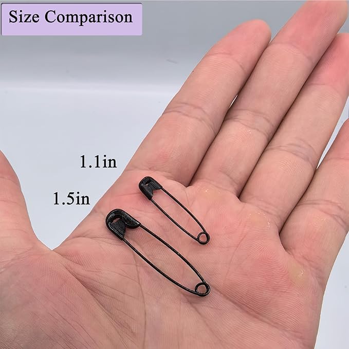 1000PCS Safety Pins, 1.1 inch Small Safety Pins, Rust-Resistant Nickel Plated Steel, Sharp Edge Safety Pin for Clothes, Sewing, 28mm Decorative Safety Pins Assorted (Black)