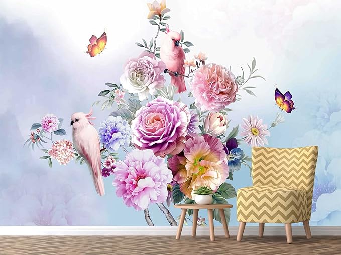 Wall Murals Full of Romantic Leaves and Flower Wallpaper for Bedroom, Living Room and Office Decoration