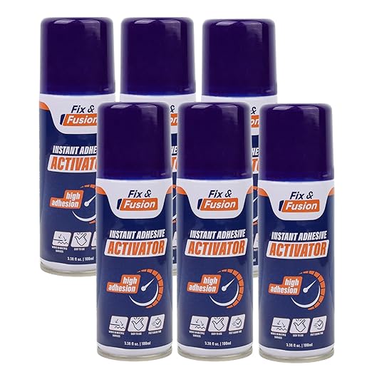 FIX & FUSION Activator Spray (3.38 Fl Oz), Instant Cure Accelerator for Cyanoacrylate (CA) Super Glue for Wood, Plastic, Rubber, Granite, and DIY & Professional, Accelerates Bonding Strength, (6 Pack)