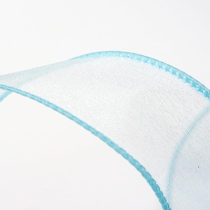 CT CRAFT LLC Sheer Organza Wired Ribbon 1.5" x 50Yards Blue for Wedding Chair Bow Flora Bouquet Gift Wrapping Christmas Tree Home Decor Wreath