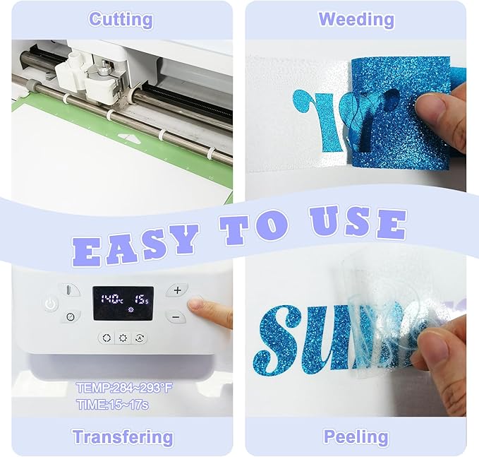 Blue Purple Glitter HTV Sparkly Heat Transfer Vinyl – 12 Pcs 12x10Inch Iron-On Vinyl Sheets for T‑Shirts & DIY Craft Gifts, Easy to Cut & Weed, No‑Flake & Washable, Work with All Cutter Machines