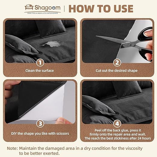 Suede Repair Patch, 17X79 Inch Fabric Large Repair Tape, Self-Adhesive Patches for Furniture, Sofa, Car Interior, Shoes, Hand Bag, Clothing (Dark Grey, 17X79 Inch)