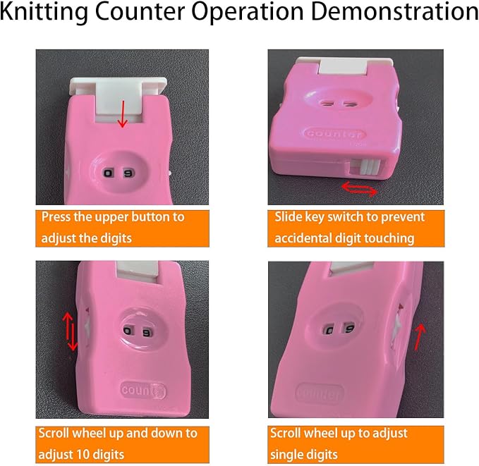 2 Pieces Knitting Counters, Knitting Needle Marking Tool, Plastic Knitting Stitch Counter, Crochet Yarn Row Counter Pink