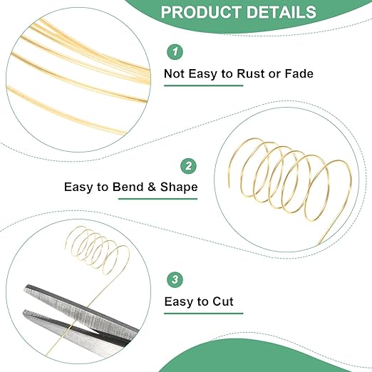 0.4 mm/26 Gauge Copper Wire for Jewelry Making, 30.2FT Copper Beading Craft Wire for Jewelry/Weaving/DIY Crafting/Planting, Color-Retaining [9.2M, KC-Gold]