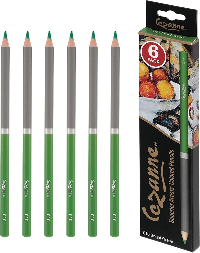 Creative Mark Cezanne Premium Colored Pencils Bright Green 6 Pack - Highly-Pigmented Drawing Pencils - Coloring Pencils for Drawing, Blending, Coloring, and More