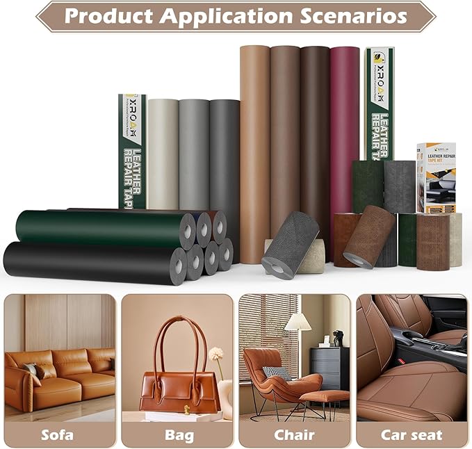 Leather Repair Tape, 4.7x63 inch, Green, Fine Grain, Self-Adhesive, Water-Resistant, Strong Adhesion, For Furniture, Leather, Vinyl