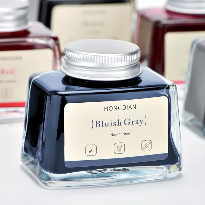 Hongdian Fountain Pen Bottled Ink Bluish Gray, 60ml Fountain Pen Bottled Ink, Non Carbon