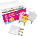 AUREUO Mini Canvas and Easel Set - 3x3 Inch/ 12 Pack - 2/5 Inch Profile Small Square Canvas with Display Stand - Art Gift Set Bulk Pack Canvases for Acrylic Painting & Craft