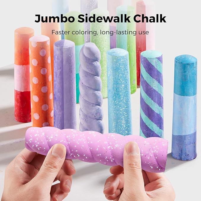 Jar Melo 38 PCS Sidewalk Chalk for Kids- Colored Sidewalk Chalk with Holder,Jumbo Washable & Non-Toxic Chalks-Outdoor Play and Chalkboard Art for Kids and Toddlers Gifts