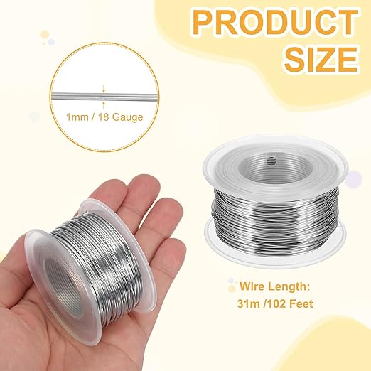 uxcell 18 Gauge / 1mm Anodized Aluminum Wire for Jewelry Craft Making, 102 Feet Bendable Flexible Wire for DIY Home Decor Gardening Sculpture, Silver
