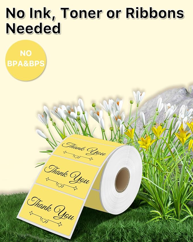 iEager 3" x 2" Thermal Labels, Rectangle Thermal Printer Stickers, Self-Adhesive Durable Sticker with Perforation Line, 500 Labels/Roll, Yellow