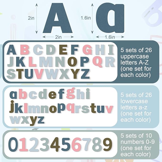 Breling 310 Pieces Felt Bulletin Board Letters Sticker with Number, 2" Bulk Self Adhesive ABC Upper Lowercase Sticky Letter for Christmas Gift Poster Bulletin Board Classroom(Dark Color)
