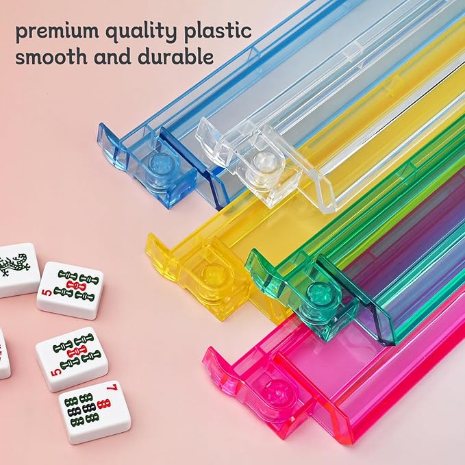 Mahjong Racks with Pushers Set of 4, Plastic American Mahjong Tile Racks Transparent, Mah Jongg Accessories Gifts for Mj Enthusiast