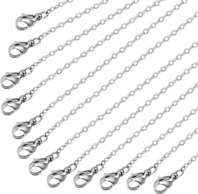 Wholesale 12 PCS Stainless Steel Flat Cable Chain Link Necklace Chains Bulk for Jewelry Making (20 Inch(2MM))