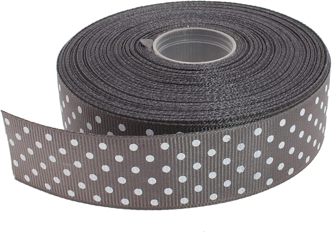 Polka Dot Grosgrain Ribbon 25 Yard Each Roll 100% Polyester (1", Gray)