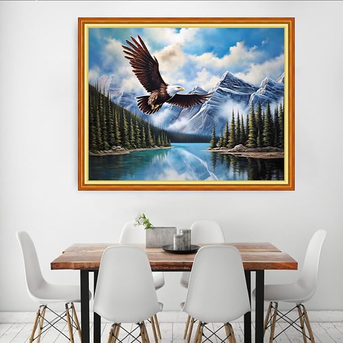 Dooxvey Cross Stitch Kits for Adult Beginners - Full Range of Stamped Kits, Needlepoint & Embroidery Kits - 11CT Cross Stitch Patterns - Eagle Mountain & River - 16x20 inch
