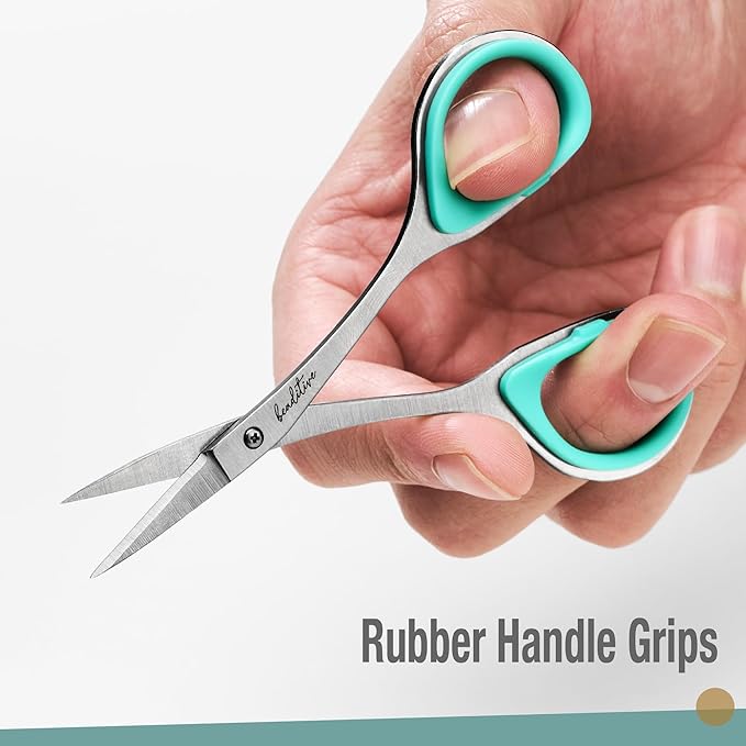 Beaditive Sewing and Embroidery Scissors Set (2 Pc.) Curved and Straight, Sharp, Stainless-Steel Design | Precision Tips, Ergonomic Rubber Handle Grip | Small, Compact DIY Use (1 Curved, 1 Straight)