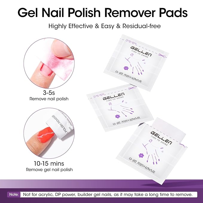 Gellen Gel Polish Remover Pad Kit, Acetone Polish Remover Pads & Alcohol Pads Cleanser Wipes, 400 Pack Travel Kit Professional Individually Wrapped Quick Easy with Glycerin Moisturizing