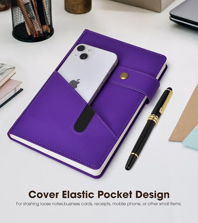 Purple A5 Lined Leather Journal Notebook for Men Women,5.9" X 8.4" Personalized Hardcover Journal with Pen,200 Pages 100 Gsm Thick Ruled Paper Daily Diary for Travel,Business,Work,Writing