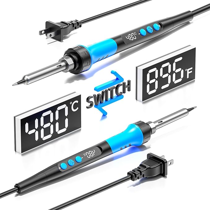 Soldering Iron Kit, 90W 110V LCD digital soldering gun，12-in-1 Soldering Iron Kit Tool，Temperature adjustable from 180-480°C，5 soldering tips，soldering wire，soldering paste，soldering pump