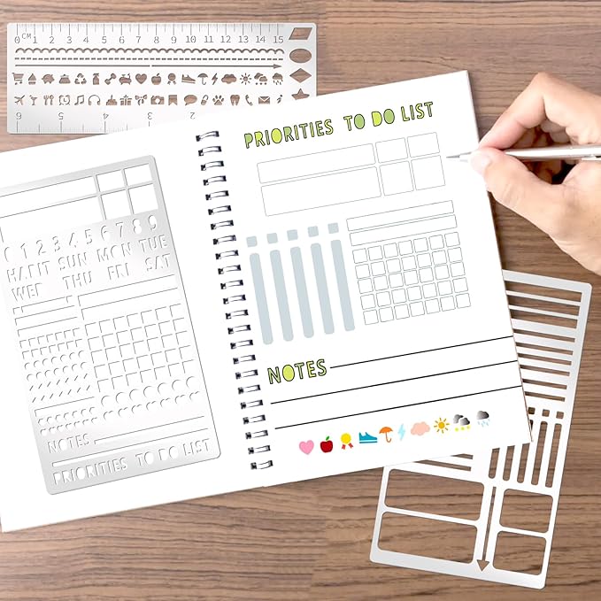 4 Pieces Metal Planner Stencil Journal Engraving Stencils Rustproof Small Letter Metal Stencils for Journaling, Bookmarks, Rulers, Planners, Scrapbooks (Metal4)