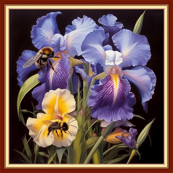 Disxvivy Cross Stitch Stamped Full Embroidery Kits DIY 11CT Cotton Thread Printed DIY Needlepoint Kits Craft Needlework Set Cross-Stitch Stamped Sets-Bees Gather Honey 18x18 inch
