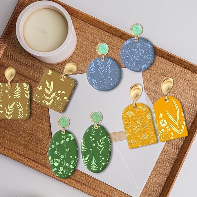 CHGCRAFT Polymer Clay Texture Sheet Leaves and Flowers Clay Texture Mat Floral Polymer Mats Earrings Tools for Jewelry Making DIY Crafts, 5.5x5.5inch