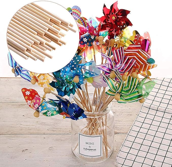 HOPELF 100PCS Dowel Rods Wood Sticks Wooden Dowel Rods - 1/4 x 6 Inch Bamboo Sticks - for Crafts，Hardwood Dowel Rod Assortment，Wooden Rod Sticks Doweling Rods， Cake Dowels and DIYers.