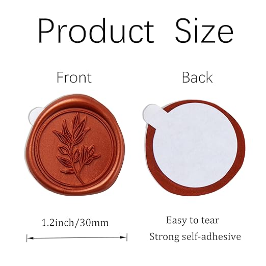 PONATIA 50PCS Terracotta Orange Wax Seal Stickers - Eucalyptus Design Self- Adhesive Stickers Perfect for Wedding Invitation, Envelopes, Christmas Cards, Menu, Vellum Jackets Decoraction