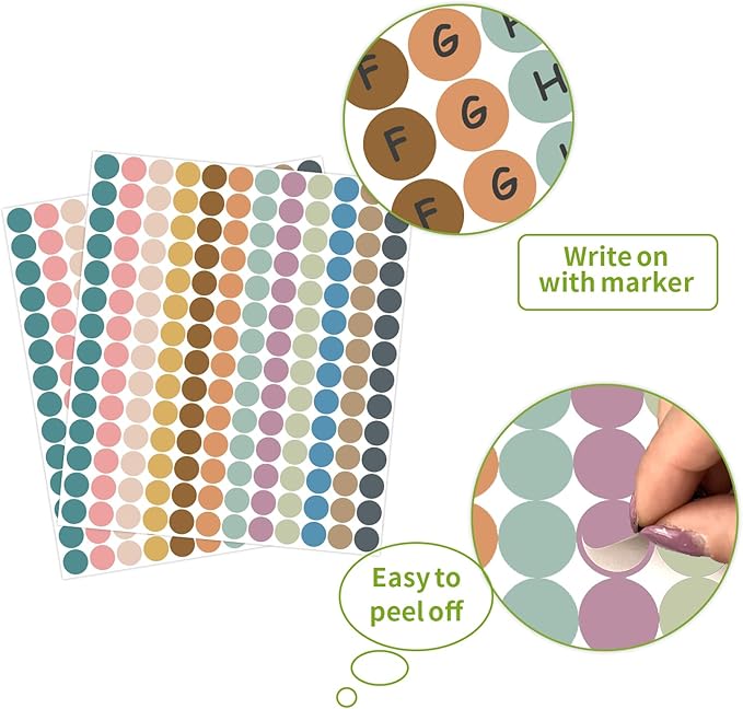 REGELETO Boho 4200 PCS 0.75 Inch 12 Colors Round Colored Dot Stickers for Toddlers Teaching Papers, Color Coding Labels, Circle Dots Stickers for Office and Student Classroom (25 Sheets)