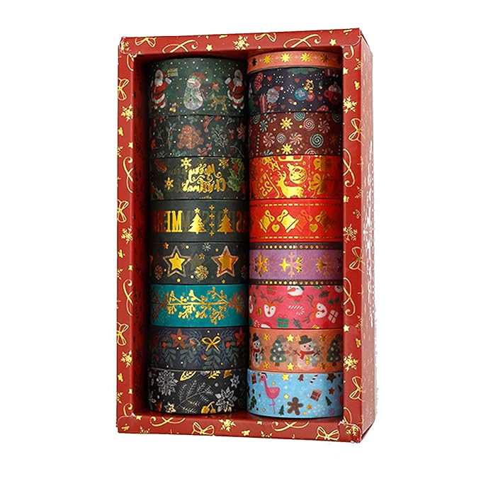 Christmas Washi Tape Set 17 Rolls Holiday Washi Tape for Journaling Decorative Tapes Christmas Duct Tapes Designs Gifts for Daughter Gifts for Friends Stocking Stuffer for Women