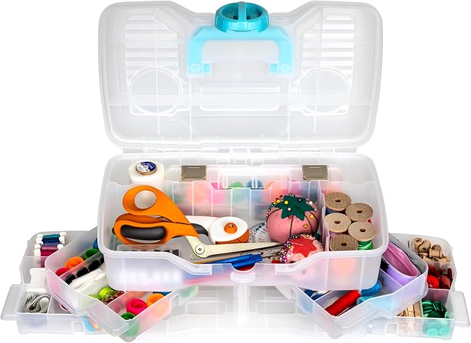 ArtBin Clear Plastic Organizer Small Parts Organizer - for DIY Arts & Crafts Storage Boxes & Organizers, Sewing Storage - Storage Box with Compartments, Project Box - Medium (4 Pivot Trays) 6943PB