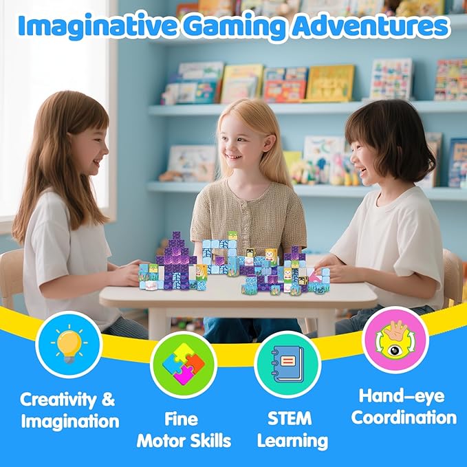 Magnetic Blocks, 100PCS Magnetic Building Blocks, Stacking Magnets for Kids, Sensory Toy for STEM Constructions Magnet Blocks for Boys Girls Age 3+, Christmas Birthday Gifts (Ocean World)