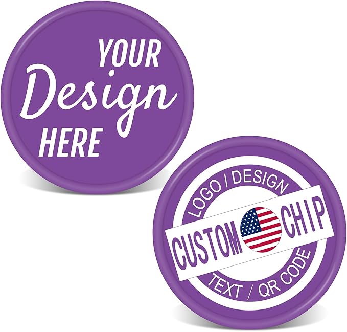 500 Personalized Plastic Chips, Custom Poker Chip, Print Your Logo Image or Text, Good for Golf Ball Markers, Challenge Coins, Business Cards, Drink Tokens